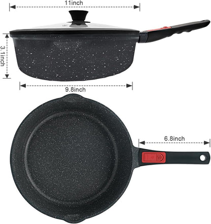 AIKENBBKK Bratpfanne 28 cm mit Deckel, antihaft, abnehmbarer Griff