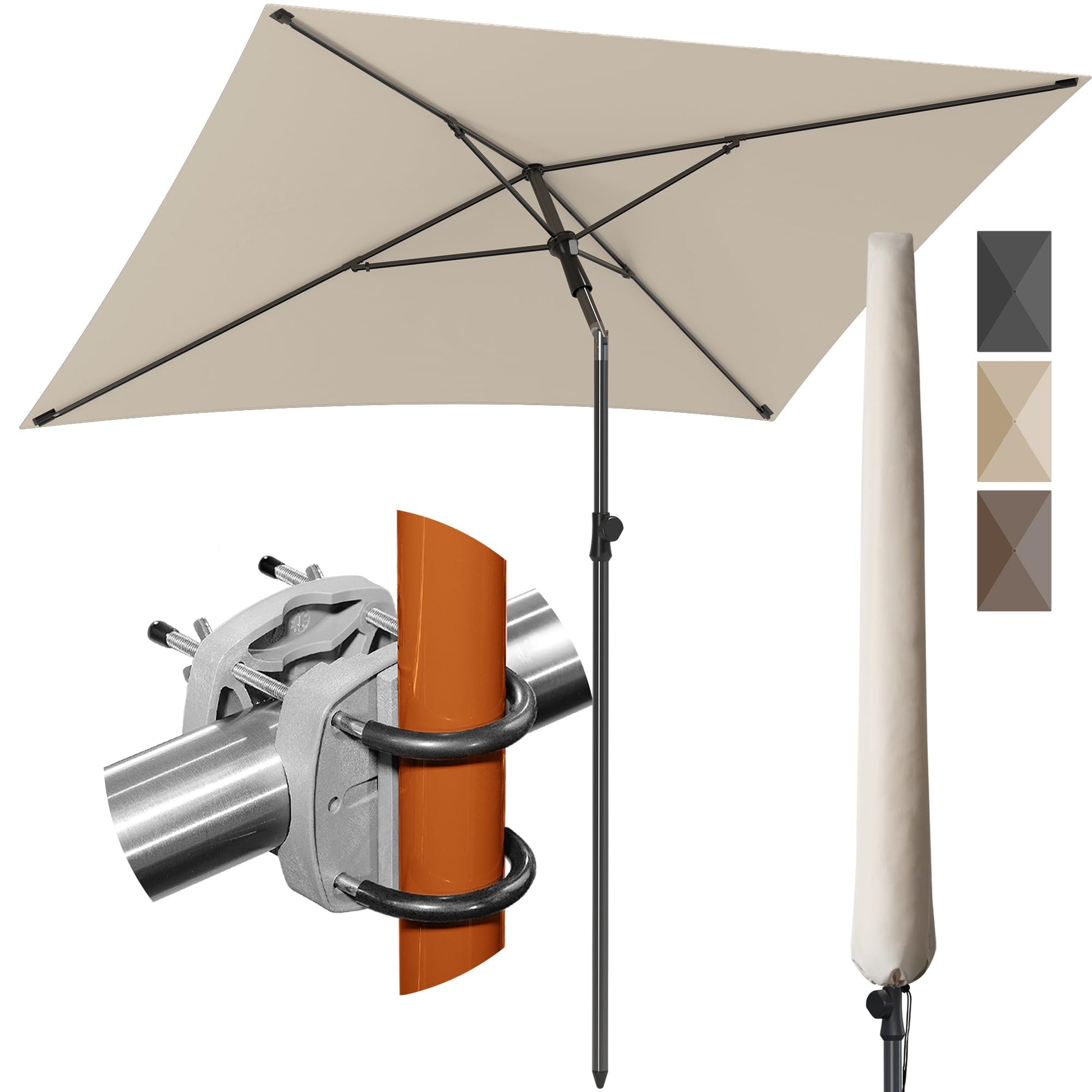 4smile SunnyShade Plus Sonnenschirm Balkon Set, 200 x 125 cm, Beige – rechteckig, mit Geländerhalterung