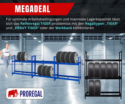 PROREGAL Reifenregal Tiger, 2 Ebenen, 150 kg Fachlast, schwarz