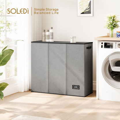 SOLEDI Wäschekorb mit Deckel, 180 Liter, 3 Fächer Wäschesortierer