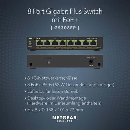 Netgear GS308EP PoE+ Switch 8 Port Gigabit Plus