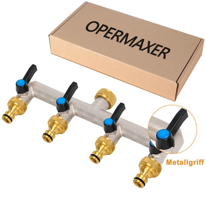 OPERMAXER 4-Wege Wasserverteiler 3/4 Zoll Messing mit Absperrhähnen