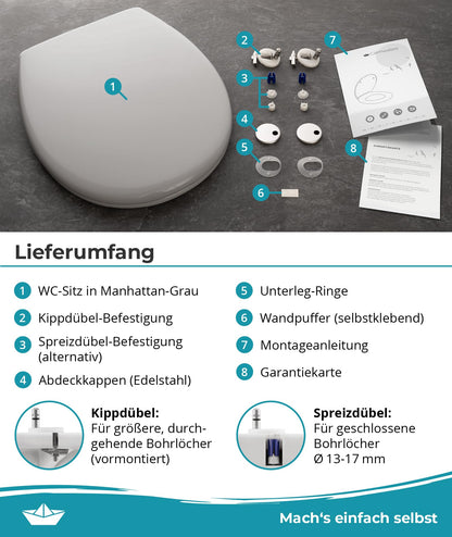Calmwaters® Premium WC Sitz Duroplast oval - Manhattan-Grau