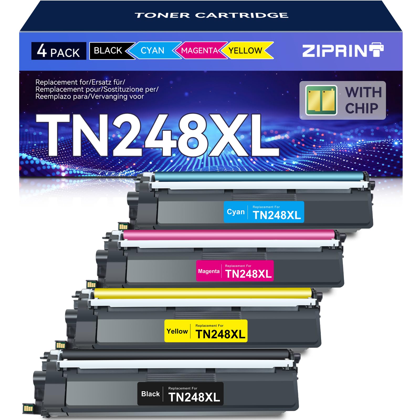 ZIPRINT TN248XL Toner Set kompatibel für Brother TN-248 CMYK. Vier Tonerkartuschen CMYK. Erzeugt Farblaserdrucke.