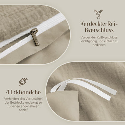 Sedefen Doppelte Musselin Bettwäsche Set 220x240 cm - Beige