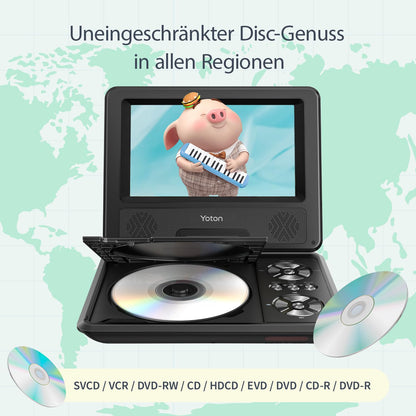 Yoton YD075 Tragbarer DVD-Player mit 7,5" HD-Schwenkbildschirm