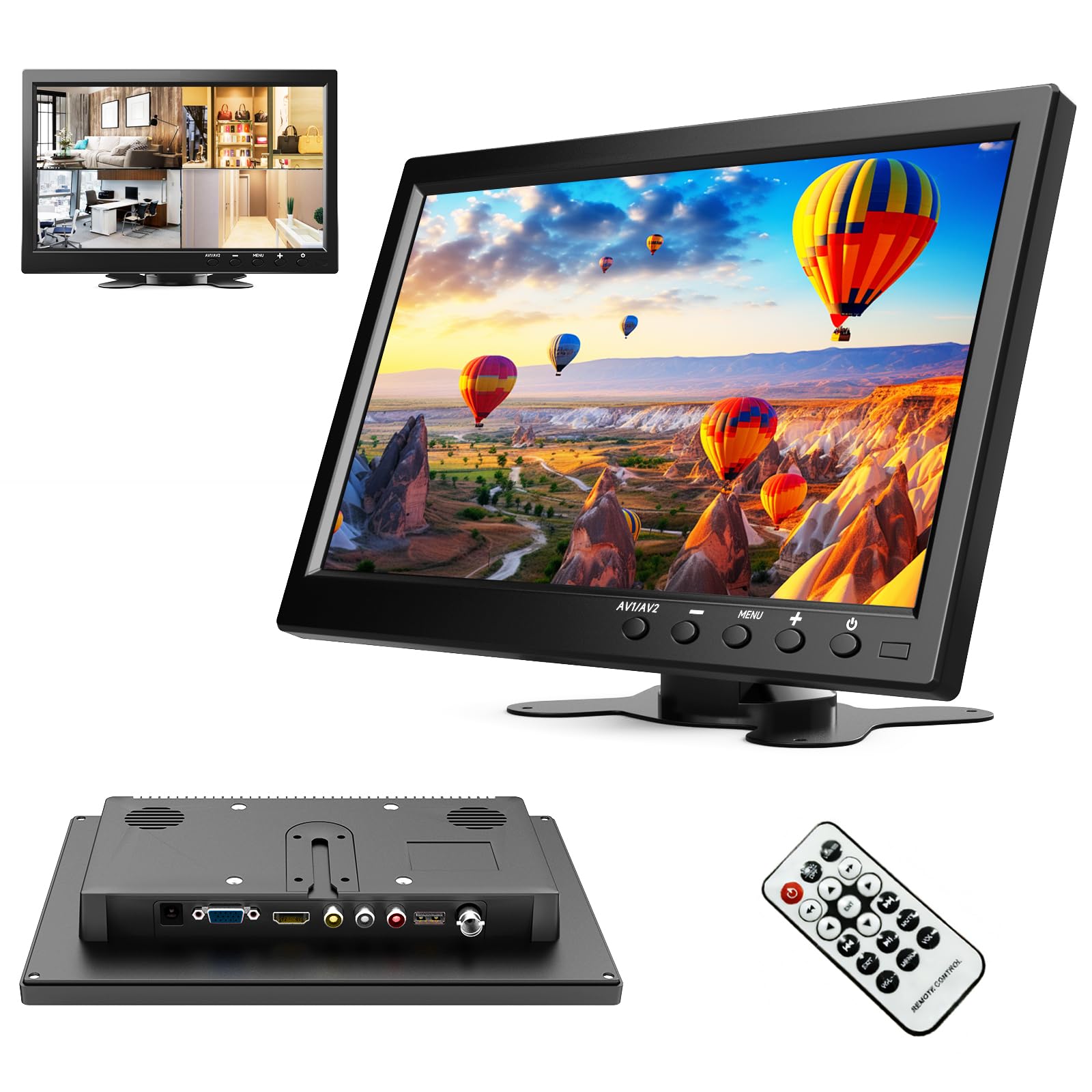 podofo Mini Monitor tragbar 10,1 Zoll HDMI VGA AV USB BNC Eingang mit Standfuss