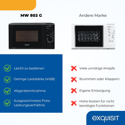 Exquisit MW 802G Mikrowelle mit Grillfunktion 20L – Schwarz