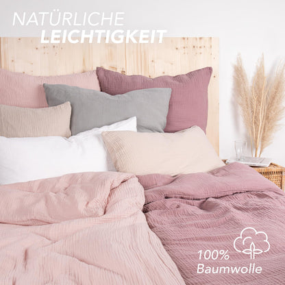 Pure Label Musselin Bettwäsche-Set 135x200 cm Baumwolle rosa