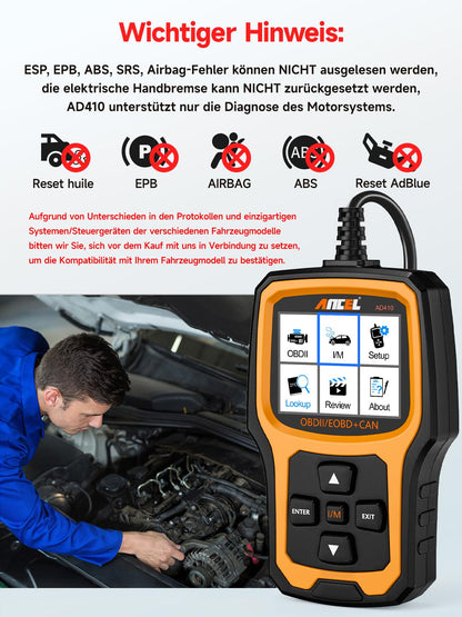 ANCEL AD410 OBD2/EOBD Diagnosegerät Auto - Schwarz/Gelb