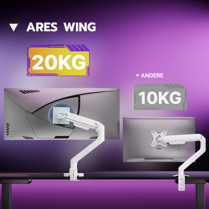 ARES WING Monitor Arm Gasfeder 17-49 Zoll – Weiss