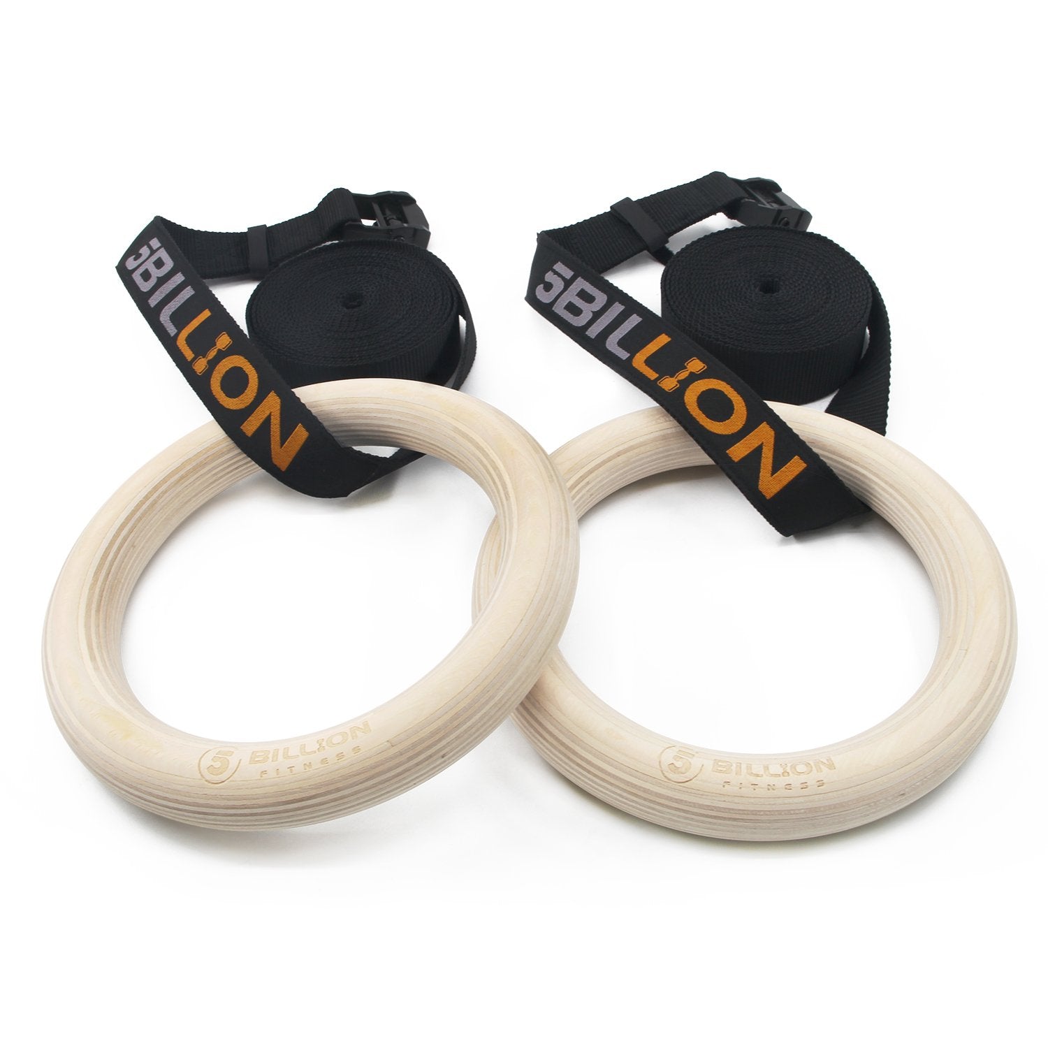 5BILLION FITNESS Gymnastikringe aus Holz 32 mm mit Nylon-Gurten und Metallschnallen zum Krafttraining