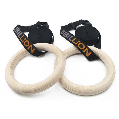 5BILLION FITNESS Gymnastikringe aus Holz 32 mm mit Nylon-Gurten und Metallschnallen zum Krafttraining