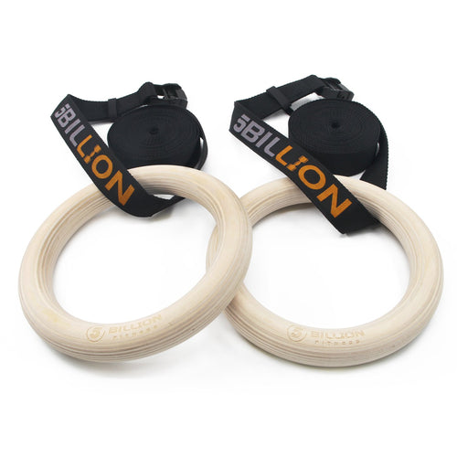 5BILLION FITNESS Gymnastikringe aus Holz 32 mm mit Nylon-Gurten und Metallschnallen zum Krafttraining