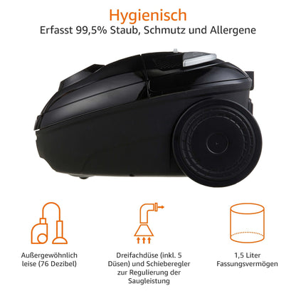 Amazon Basics VCB35B15C-1J7W-70 Staubsauger mit Beutel - Schwarz