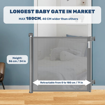 HollyHOME Treppenschutzgitter ausziehbar 0-180 cm, Babygitter grau