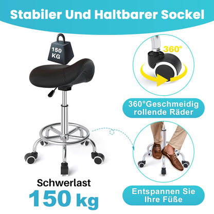YEEZEE Sattelhocker ergonomisch, höhenverstellbar mit Rollen, schwarz