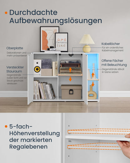 SONGMICS HOME Sideboard BBK372W01 – Schneeweiss mit Licht, werkzeuglos