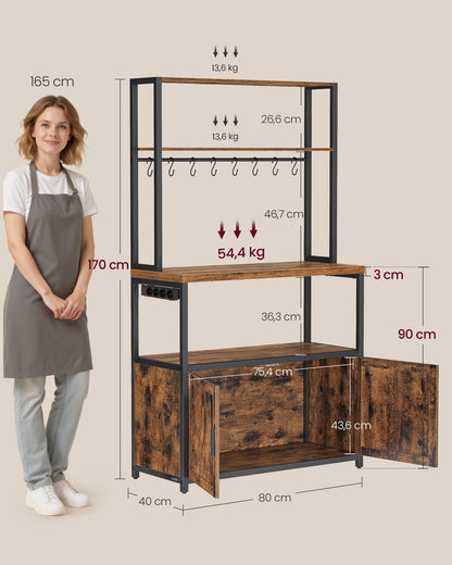 VASAGLE Küchenregal mit Steckdosen, Küchenschrank vintagebraun