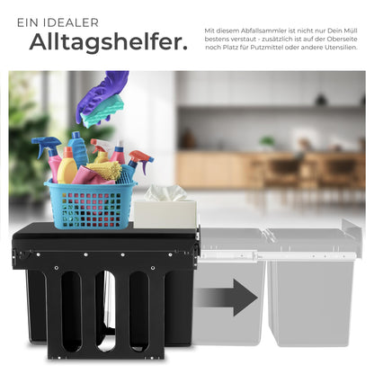 tectake Einbaumülleimer Ashlyn 2 x 15 L, ausziehbar, für Unterschrank