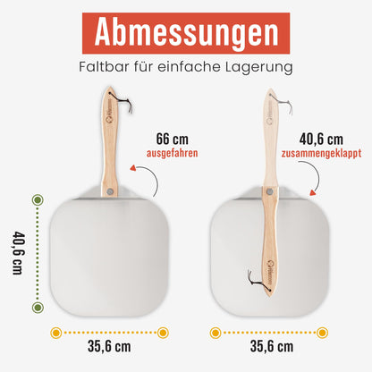 Chef Pomodoro Pizzaschieber Aluminium mit klappbarem Holzgriff, 66 cm