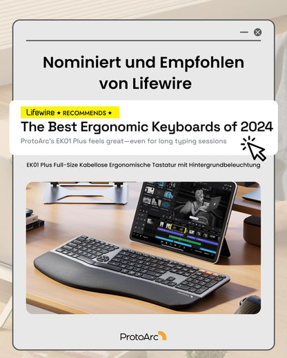 ProtoArc EK01 Plus Ergonomische Split Tastatur Kabellos Beleuchtet