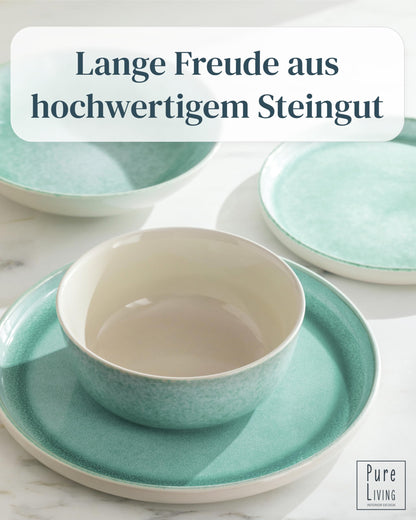 Pure Living Ibiza Steingut Geschirrset 6 Personen - 24 tlg. Türkis