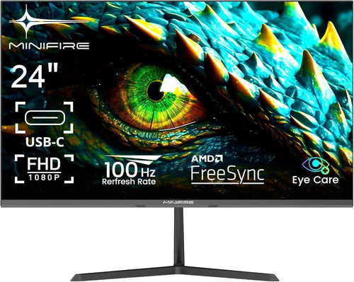 Minifire MF24X3AL PC Monitor 24 Zoll Full HD 100Hz: Rechteckiger, schwarzer Bildschirm zur Darstellung digitaler Inhalte am PC.
