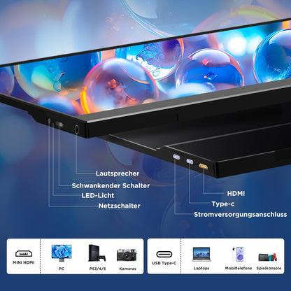 TechVision Tragbarer Monitor 15.6 Zoll Full HD IPS - USB-C