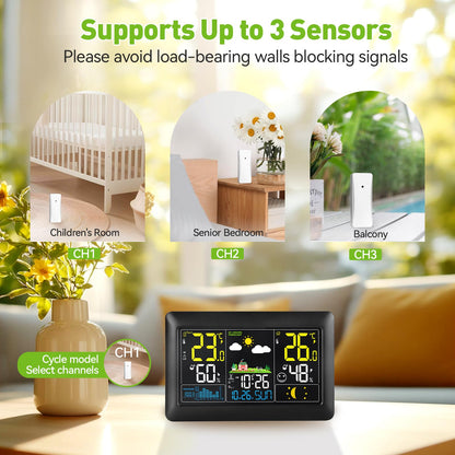 vonivi Wetterstation Funk mit Aussensensor, 7,5-Zoll-VA-Display, DCF