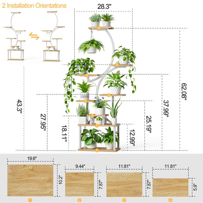 BACEKOLL Pflanzenständer mit Wachstumslicht 8 Ebenen Schwarz