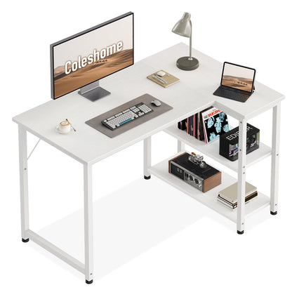 Coleshome Eckschreibtisch L-förmig mit Regal, 100x70 cm, weiss für Home Office