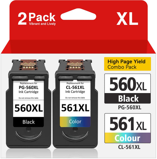 Inkwood PG-560 XL / CL-561 XL Patronen kompatibel für Canon Pixma, 2er-Pack mit Schwarz- und Farbpatrone