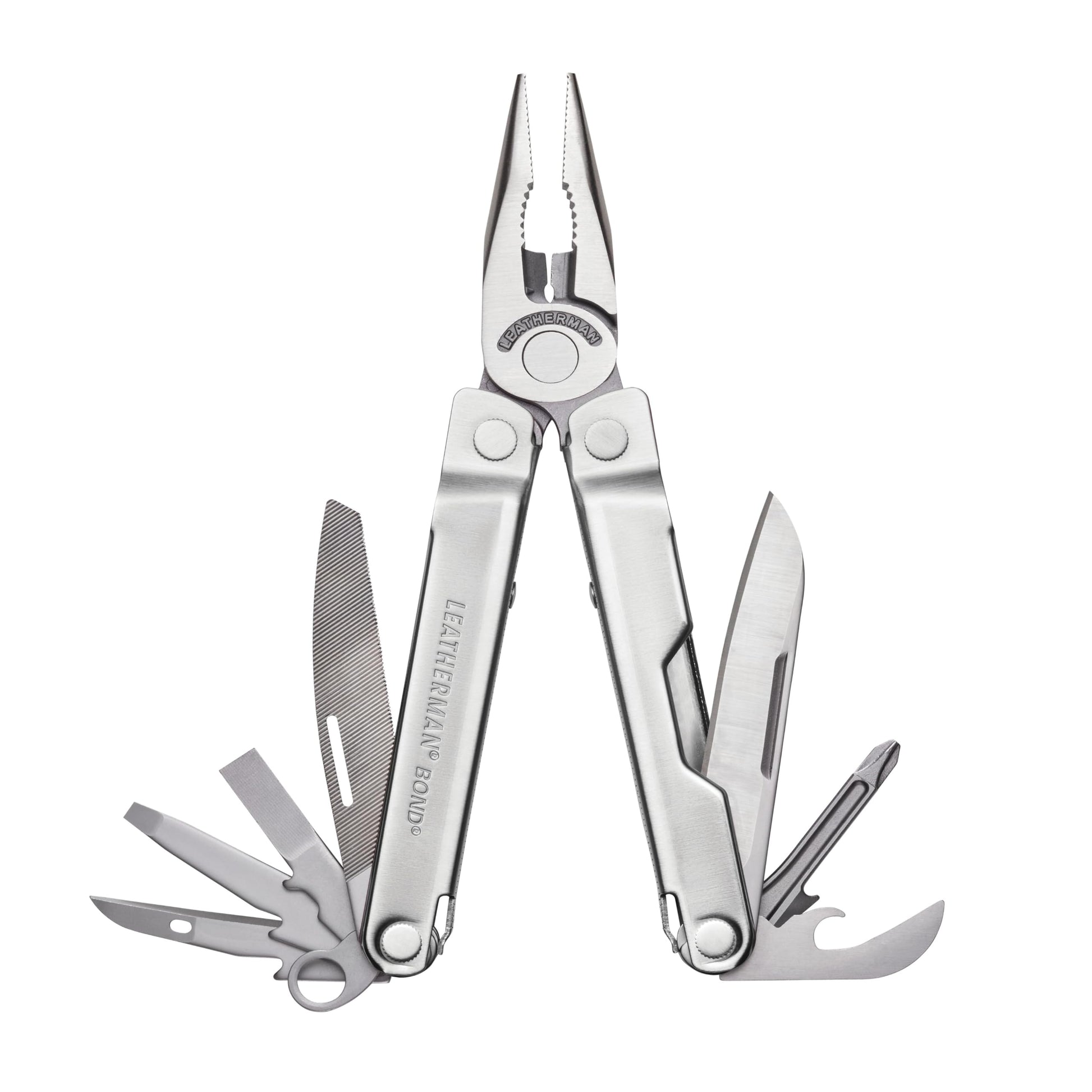 Leatherman Bond Multi-Tool. Silbernes, kompaktes Edelstahl-Multi-Tool. Enthält 14 Werkzeuge für Outdoor & Camping.