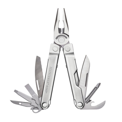 Leatherman Bond Multi-Tool. Silbernes, kompaktes Edelstahl-Multi-Tool. Enthält 14 Werkzeuge für Outdoor & Camping.