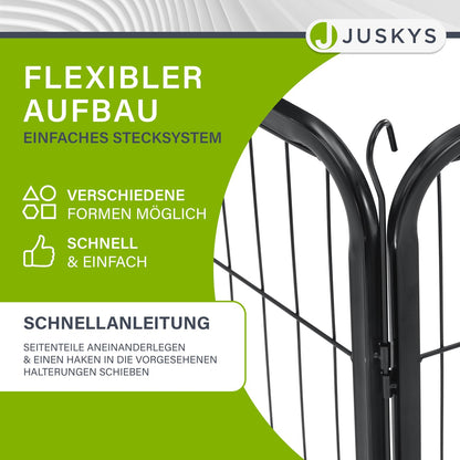 Juskys Welpenlaufstall 8-teilig Metall – Freigehege 160x160x60 cm