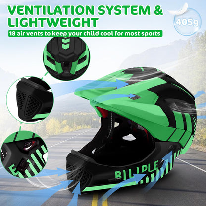 KidsPro Flexi 2-in-1 Kinderhelm - Schwarz Grün 52-56cm