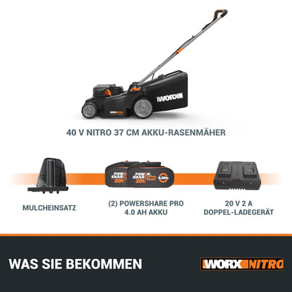WORX WG737E Nitro Akku-Rasenmäher 40V, 37 cm Schnittbreite