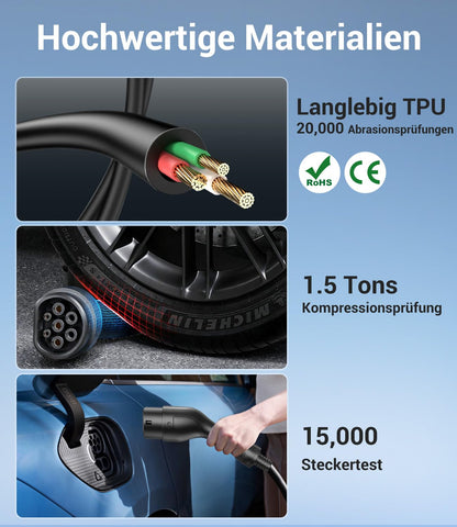 VoltBox Typ 2 Ladekabel Schuko 3,7 kW, 7 m, EV-Ladegerät mit LCD