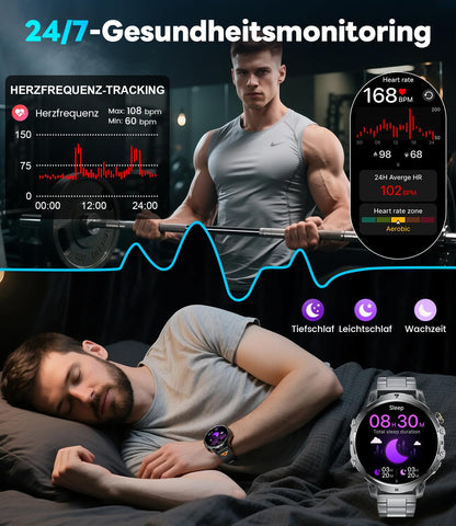 LIGE Smartwatch Herren EF13 mit 1,85 Zoll HD-Display und 2 Armbändern