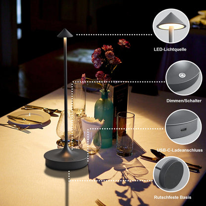 Leomix LED Tischleuchte kabellos, Akku 4000 mAh, Touch dimmbar, IP54