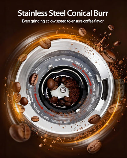 Aigostar Elektrische Kaffeemühle mit Kegelmahlwerk, 52 Mahlstufen