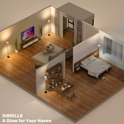 SIBRILLE LED-Stehlampe mit Fernbedienung und Leinen-Lampenschirm