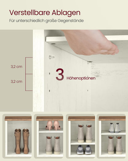 VASAGLE Schuhbank mit Stauraum, 6 Fächer, vintageweiss-honigbraun