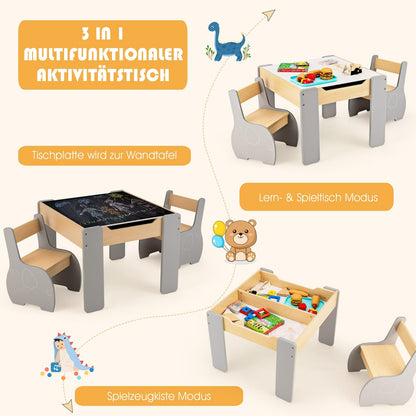 COSTWAY Kindertisch mit 2 Stühlen Kindersitzgruppe - Grau