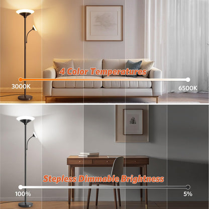 BBHome Deckenfluter Stehlampe LED Dimmbar mit Leselampe - Schwarz