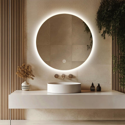 MYGIIVOVO Badspiegel mit LED-Beleuchtung, rund, 80 cm, dimmbar
