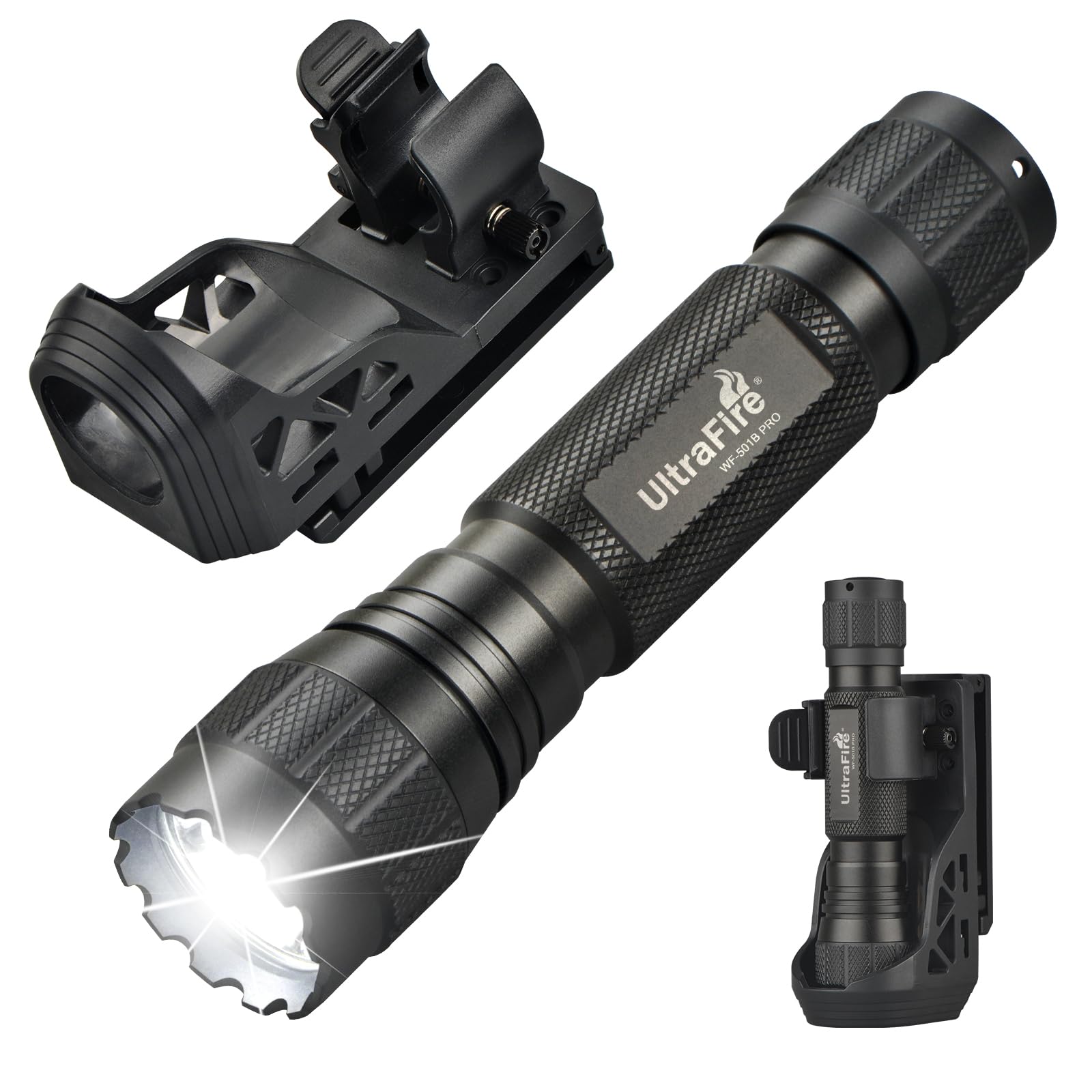 UltraFire WF-501B PRO Taktische Taschenlampe 1200 Lumen mit Holster, Aluminiumgehäuse, Gürtelhalterung