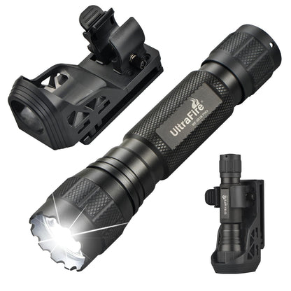 UltraFire WF-501B PRO Taktische Taschenlampe 1200 Lumen mit Holster, Aluminiumgehäuse, Gürtelhalterung