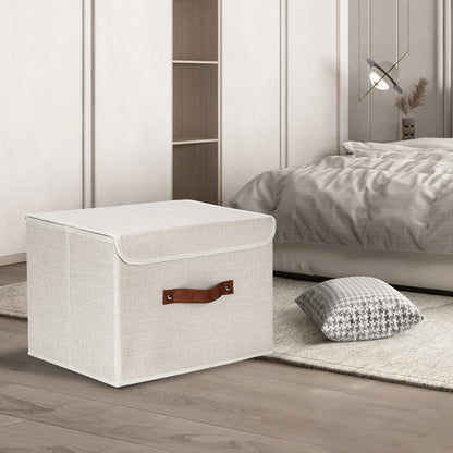 TYEERS Aufbewahrungsbox mit Deckel, faltbar, Stoff, 5 Stück, beige